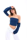 7357 KOT CROP-MAVİ
