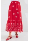 8010 Desenli Şifon Etek - A.Kırmızı