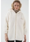 9102 Oversize Kapüşonlu Beyaz Peluş Kaban