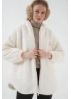9102 Oversize Kapüşonlu Beyaz Peluş Kaban