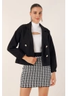 9117 Kruvaze Yaka Crop Ceket - Siyah
