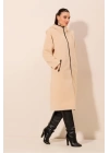 9132 Kapüşonlu Peluş Kaban - Krem