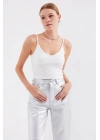 918 İp Askılı Crop Top - Beyaz