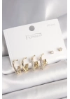 925 Ayar Gümüş Çivi Pirinç Gold Renk Tiffany Halka Model Kadın Küpe Seti