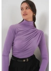 925 Büzgü Detaylı Sandy Bluz - Lila