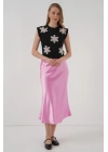 930 Kısa Kol Desenli Crop Bluz - Siyah