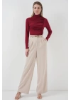 938 Büzgü Detaylı Dik Yaka Sandy Bluz - Bordo