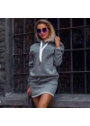 Adın Gri Kanguru Cepli Kapşonlu Iki Iplik Kumaş Mini Sweat Elbise