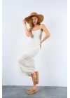 Ajurlu Astarlı Elbise - Ekru