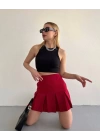 Altı geniş pileli etek bordo s24729
