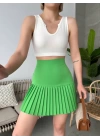 Altı pliseli mini etek yeşil s24705