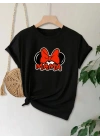Anneler Günü Hediye Anne Temalı Baskılı Oversize Bisiklet Yaka T-shirt - Siyah