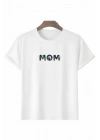 Anneler Gününe Özel Tasarım Mom Çiçek Baskılı T-shirt - Beyaz