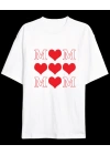 Anneler Gününe Özel Tasarım MOM Kalp Baskılı T-shirt - Beyaz