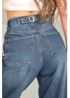Arkadan tokalı jeans pantolon