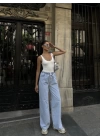 Arkadan Yırtmaçlı Jeans Kot Palazzo Pantolon - Mavi