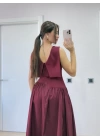 Arkası Kanatlı Uzun Elbise- Bordo