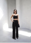 Arkasi Lasti̇kli̇ Pi̇leli̇ Dökümlü Wide Leg Pantolon