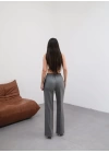Arkasi Lasti̇kli̇ Pi̇leli̇ Dökümlü Wide Leg Pantolon