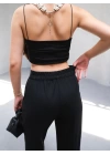 Arkasi Lasti̇kli̇ Pi̇leli̇ Dökümlü Wide Leg Pantolon