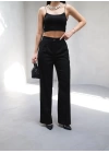 Arkasi Lasti̇kli̇ Pi̇leli̇ Dökümlü Wide Leg Pantolon