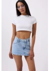 Asimetrik Bel Denim Mini Etek