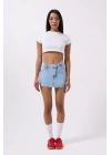 Asimetrik Bel Denim Mini Etek