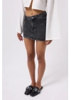 Asimetrik Bel Denim Mini Etek