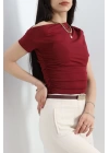 Asimetrik Yaka Body Bordo - 30227.1892.