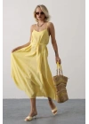 Askılı Basic Uzun Elbise - Sarı