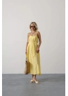 Askılı Basic Uzun Elbise - Sarı