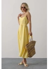Askılı Basic Uzun Elbise - Sarı