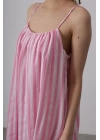 Askılı Çizgi Desen Elbise - Pembe