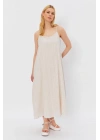 Askılı Uzun Çan Elbise - Natür