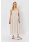 Askılı Uzun Çan Elbise - Natür