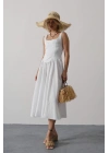 Askılı Uzun Elbise - Beyaz