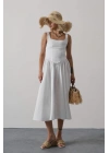 Askılı Uzun Elbise - Beyaz