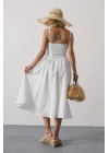 Askılı Uzun Elbise - Beyaz