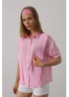 Atkı Detaylı Yarım Kol Gömlek - Pembe
