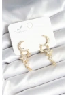 Ay ve Yıldız Model Gold Renk Pirinç Kadın Küpe