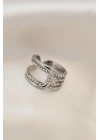 Ayarlamalı Silver Renk Metal Zirkon Taşlı Yüzük