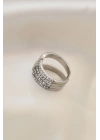Ayarlamalı Silver Renk Metal Zirkon Taşlı Yüzük