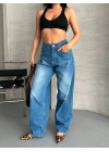 Baggy süper taş bıyık yıkama mavi jeans pantolon d2007