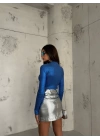Balıkçı Yaka Metalik Triko Bluz