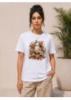 Balkabağı Hayalet Baskılı Tişört Kısa Kol Yazlık T-Shirt - Beyaz