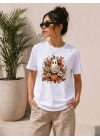Balkabağı Hayalet Baskılı Tişört Kısa Kol Yazlık T-Shirt - Beyaz