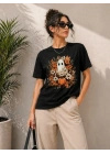 Balkabağı Hayalet Baskılı Tişört Kısa Kol Yazlık T-Shirt - Siyah