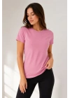 Basic Bisiklet Yaka Yazlık Slim Fit T-Shirt - Pudra Pembe - Petrol Mavi