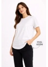 Basic T-Shirt Kısa Kol Bisiklet Yaka Oval Kesim Tişört - Beyaz