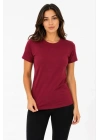 Basic Tişört Bisiklet Yaka Kısa Kol Günlük Yazlık Slim Fit T-Shirt - Bordo